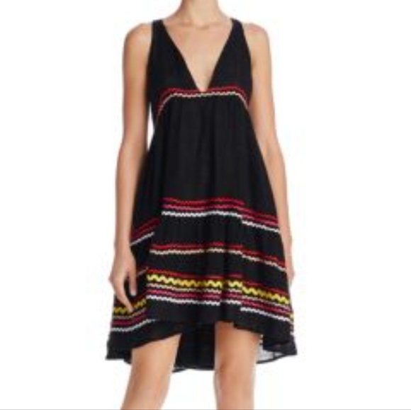 Muche Et Muchette Black Linen V-Neck Sleeveless Boho Lagenlook Babydoll Dress - Picture 1 of 10